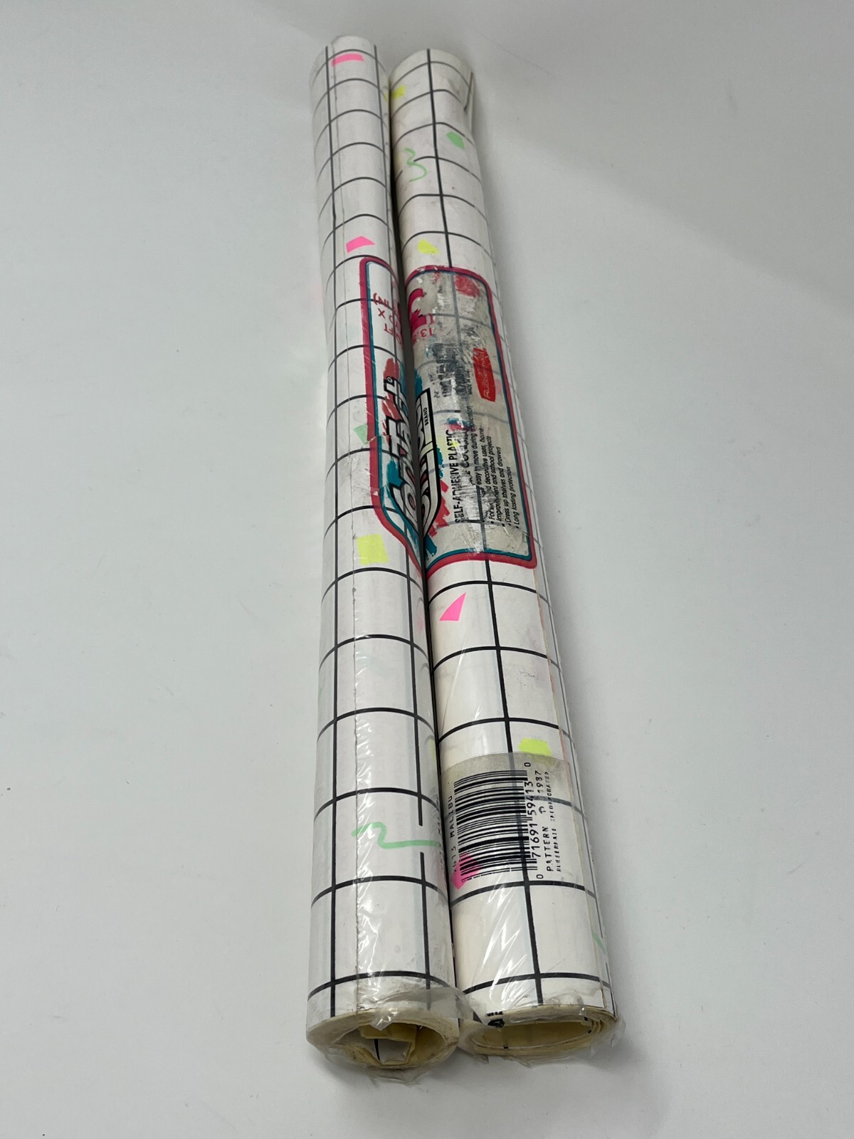 Vtg Con-tact Paper Self Adhesive Shelf Liner 80s Neon Geometric Grid Malibu 3yd