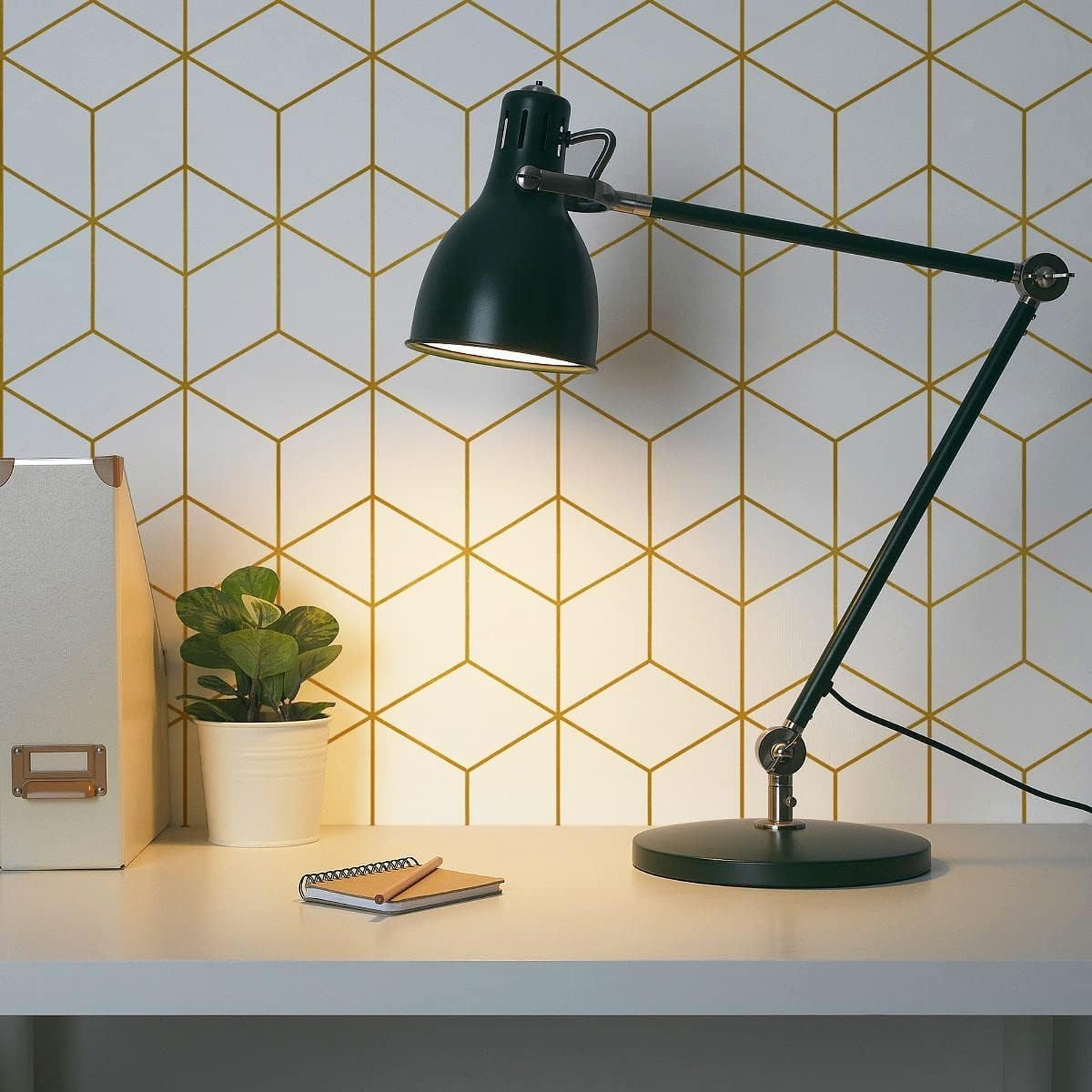 Safiyya 393"x17.3" Peel and Stick Wallpaper Gold and White Contact Paper Geom…