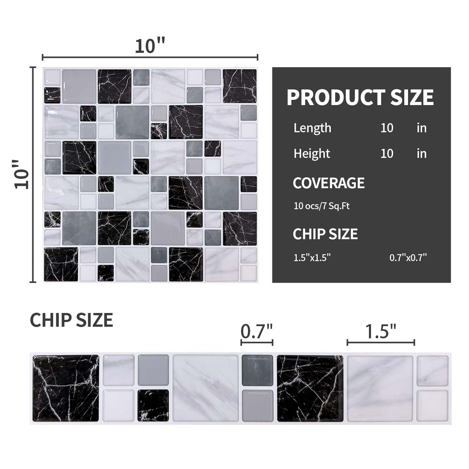 10-Sheet Peel and Stick Backsplash for Kitchen, 10” x 10” Self Adhesive Marbl…