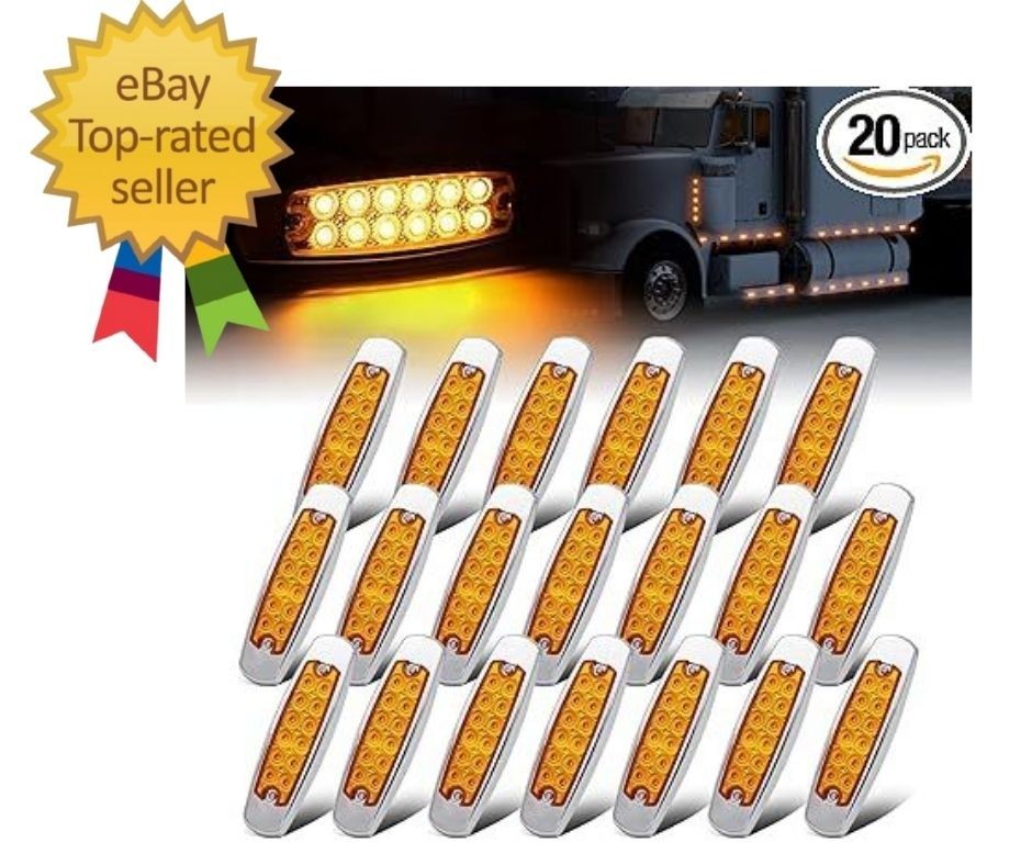 20 Pcs 12V DC 6.4 Inch Amber LED Side Marker Clearance Lamp Heavy Truck Lighting