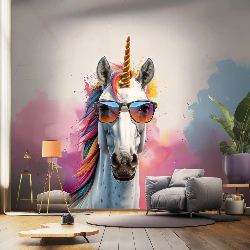 Photorealistic Graffiti Unicorn Wall Sticker – Colorful Unicorn with Sunglasses