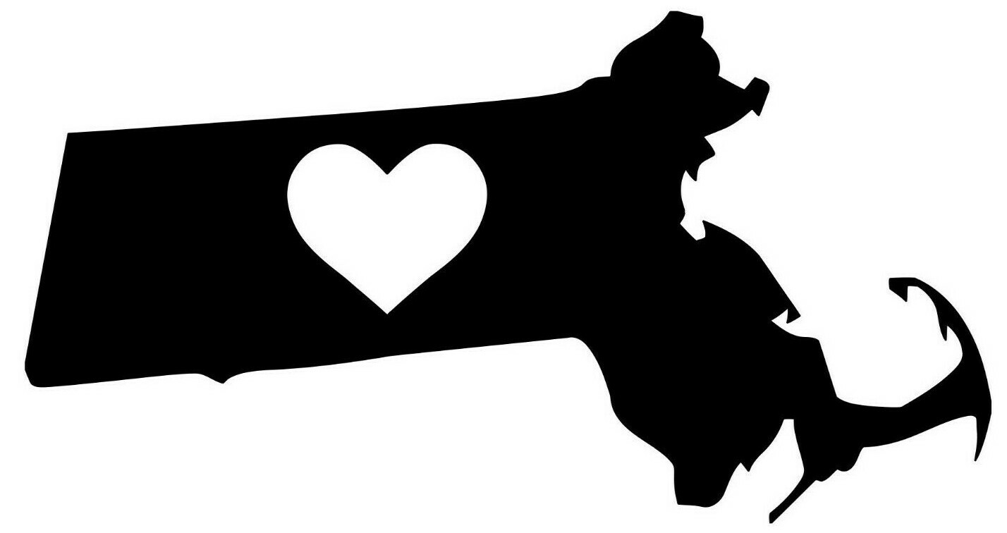 MASSACHUSETTS HEART Vinyl Sticker – Home State Love MA – Die Cut Decal