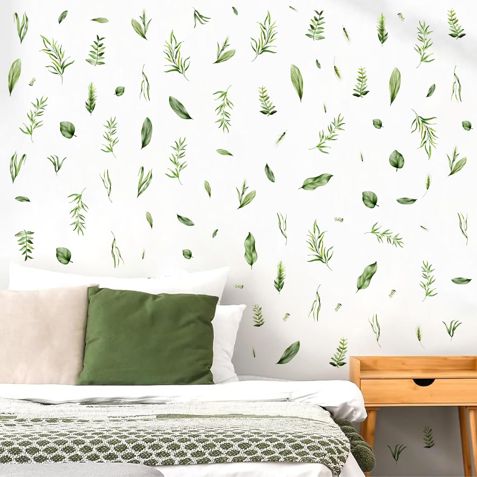 Green Leaf Wall Stickers Plant Leaf Wall Decals Peel and Stick Botanical Smal…