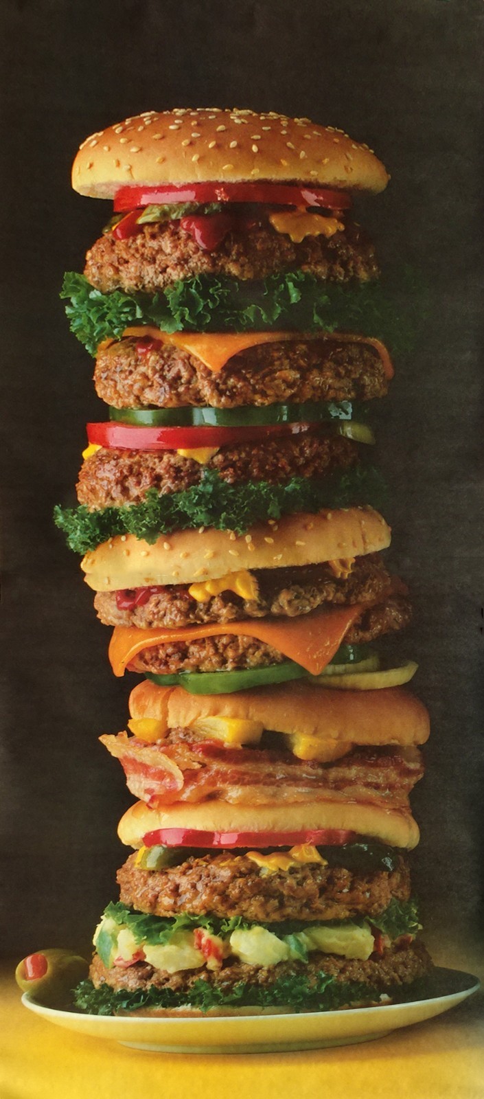 Delecious HUGE Towering Hamburger Photo Door Wall Mural Poster 82.5” X 34” nos