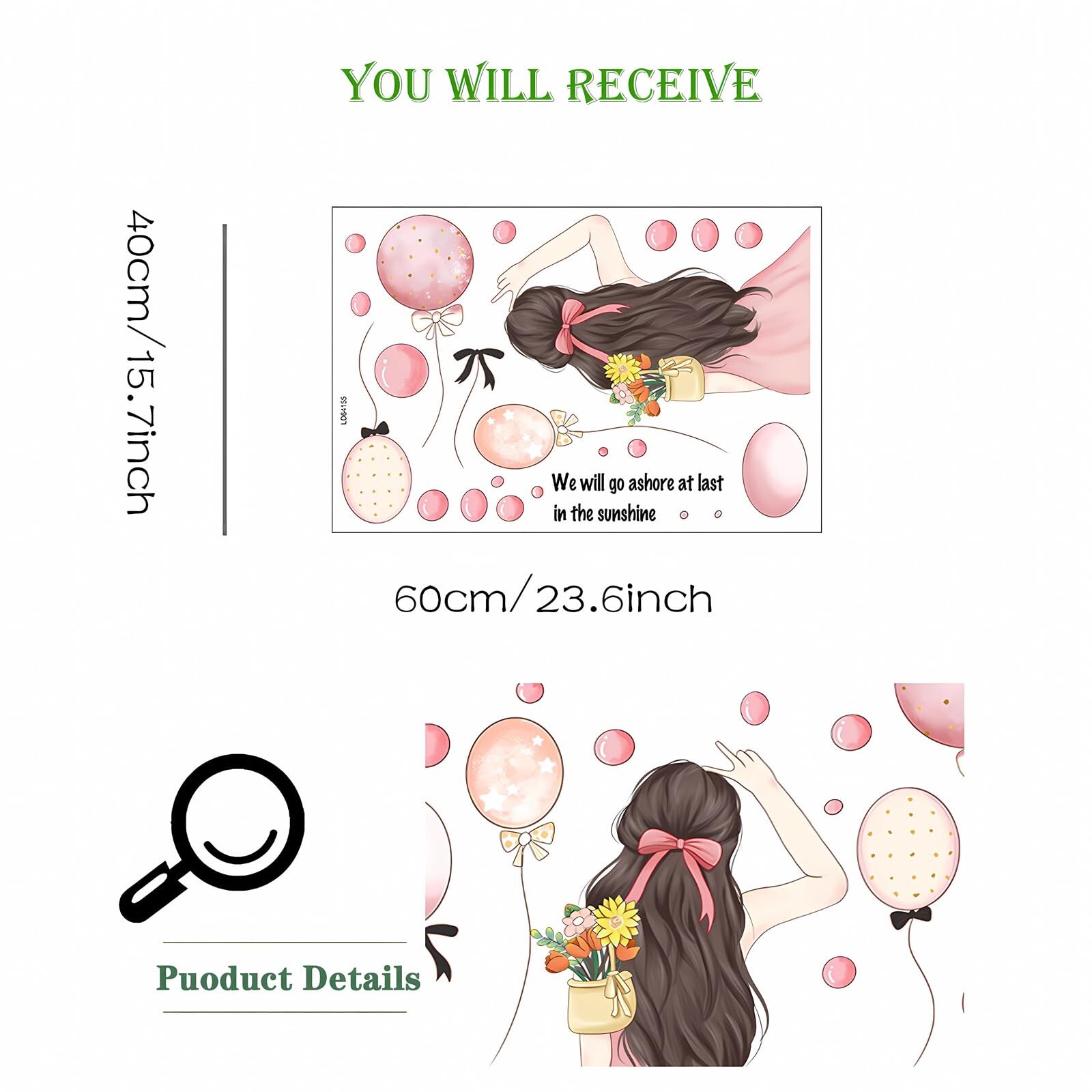 Lovely Pink Girl Balloon Wall Stickers, sacinora Inspirational Quotes Wall De…