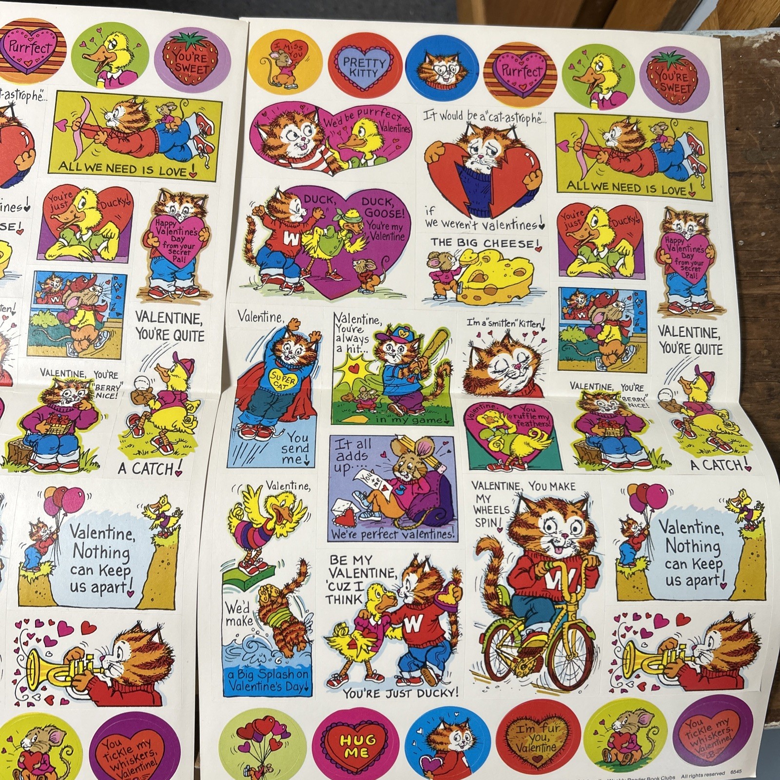 80’s Vintage Whiskers Valentine Stickers Cat Weekly Reader Kitty Duck Valentines