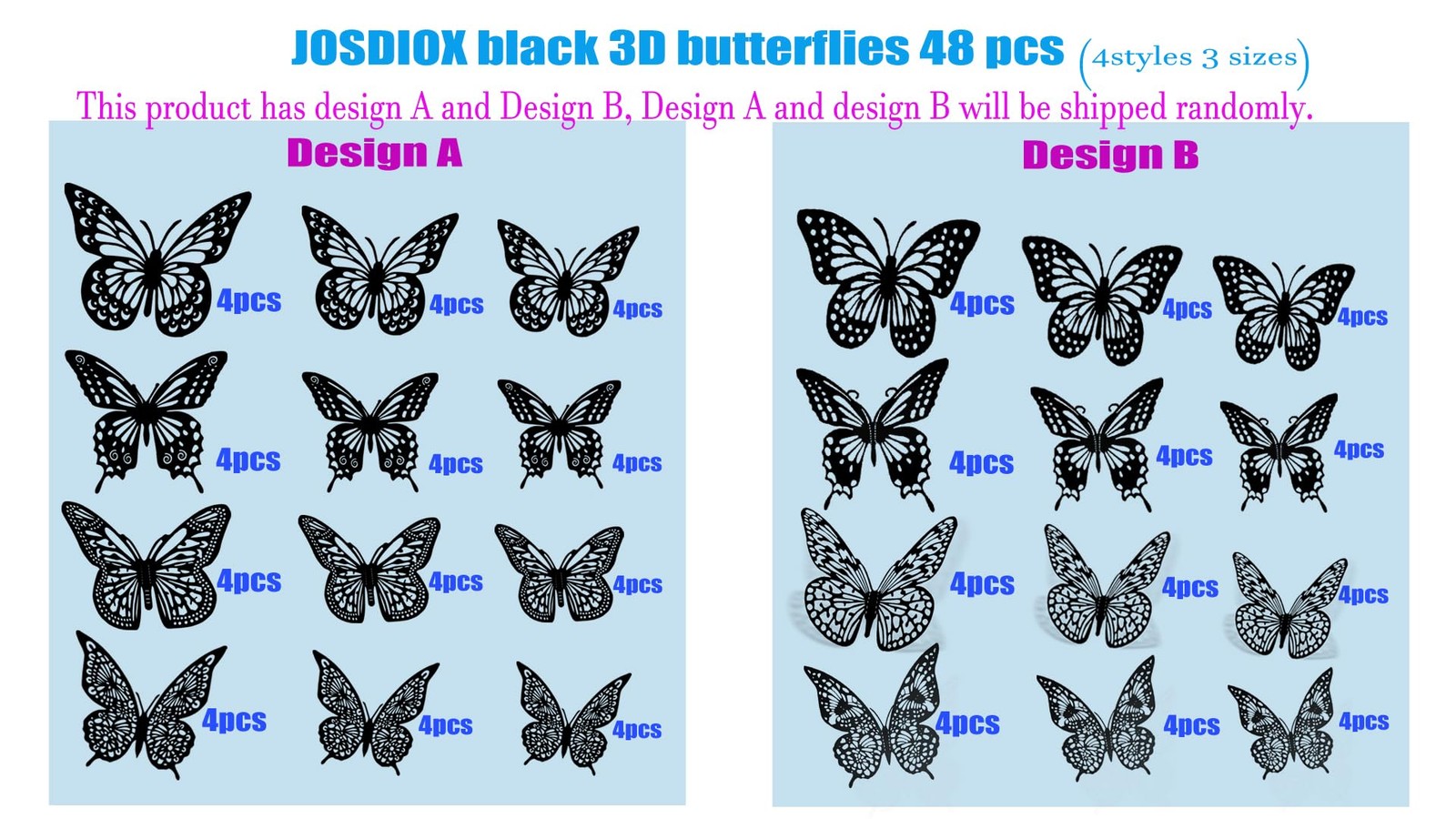 3D Black Butterfly Wall Stickers – 48 Pcs with 4 Styles & 3 Sizes, Removable …