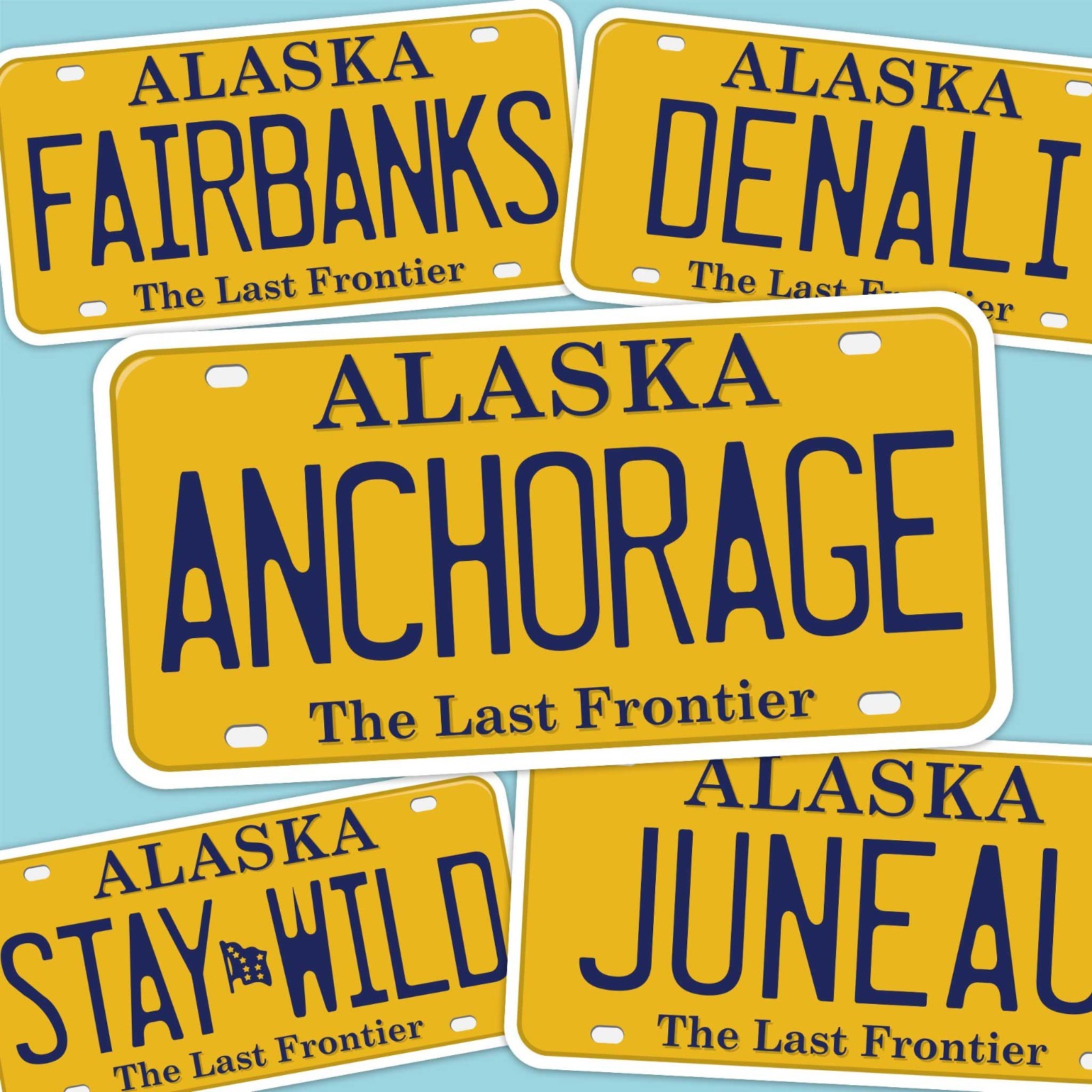 Alaska License Plate Stickers – Choose Your AK City or National Park Decal