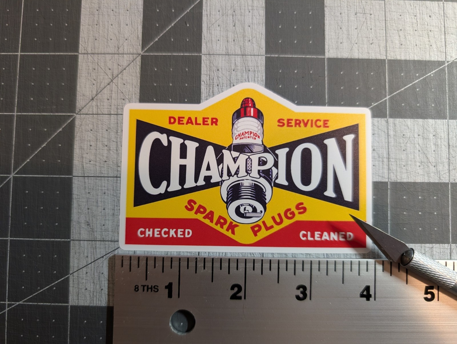 Vintage Champion Sparkplug Vinyl Sticker Decal -Classic -Racing -Garage-Gas Oil