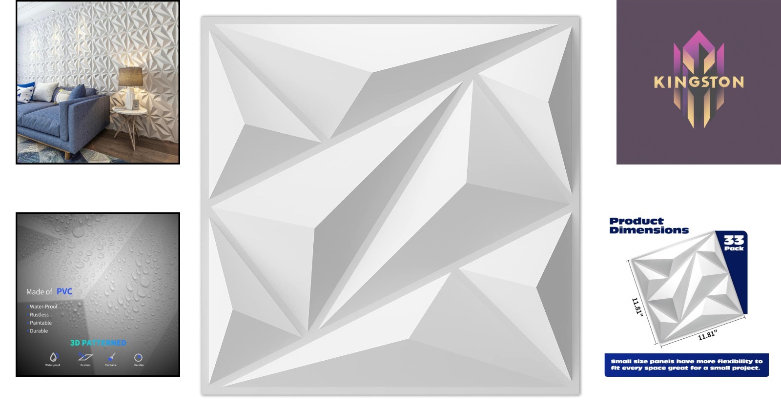 PVC 3D Wall Panels – 33 Pack Stylish Diamond Design for Indoor Use