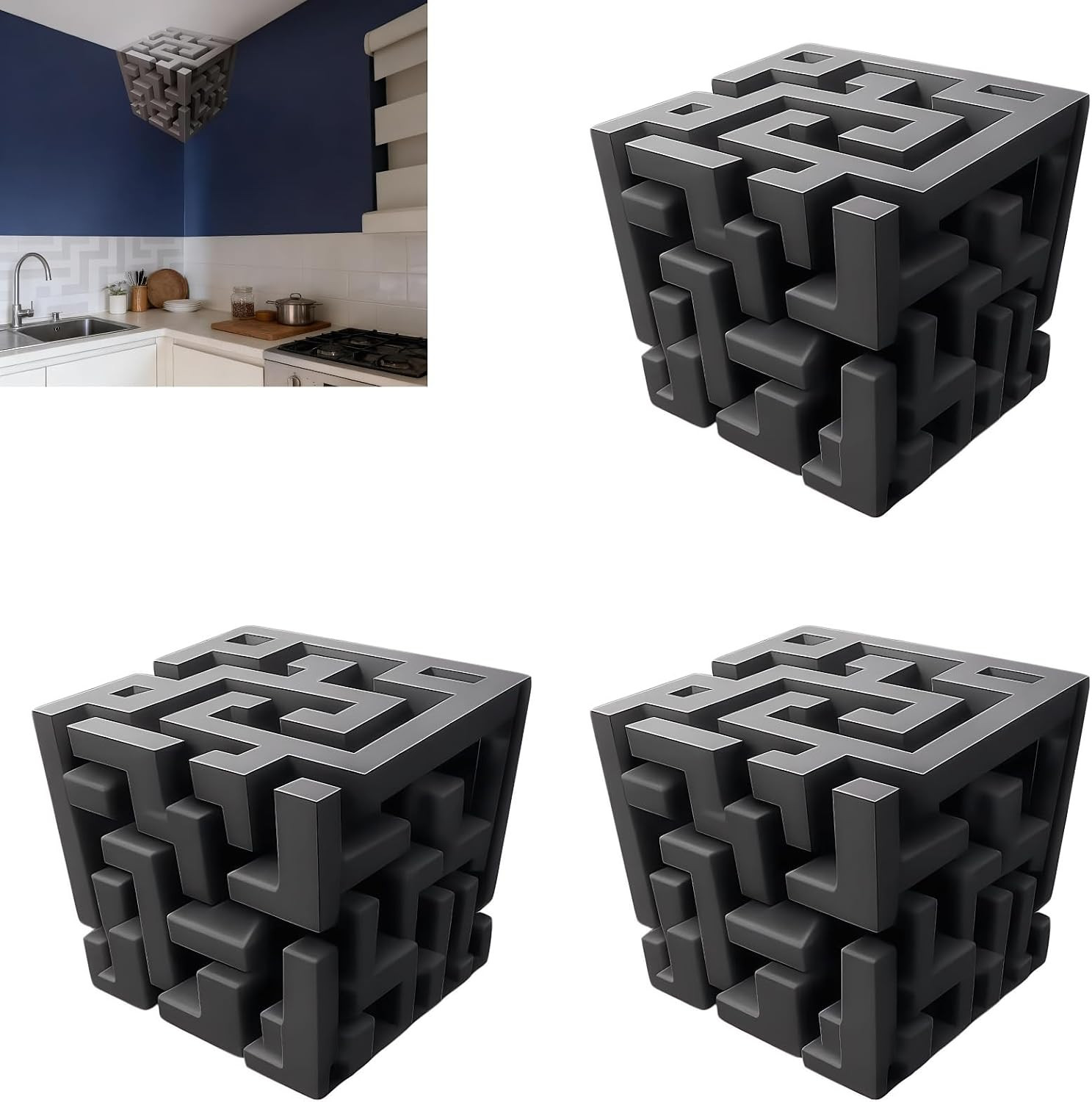 3PCS 3D Corner Wall Art Optical Illusion Decals – Peel and Stick Impossible Corn