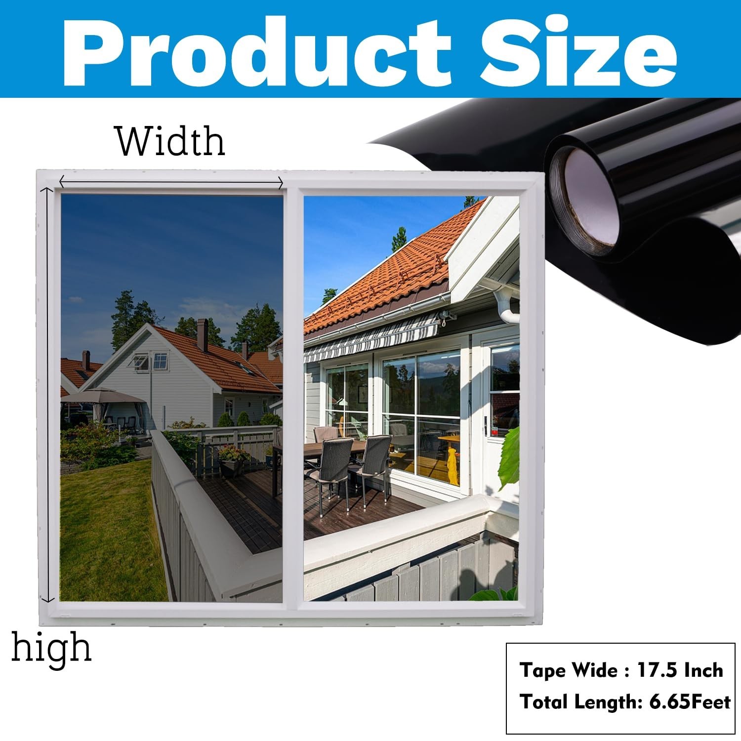 Window Privacy Film One Way Daytime 17.5 in x 6.5 Ft Static Cling Sun and Hea…