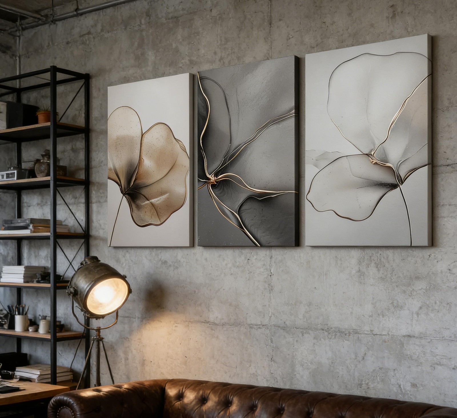 Abstract Floral Canvas Wall Art – Minimalist Gold Line Petal Picture Wall Dec…