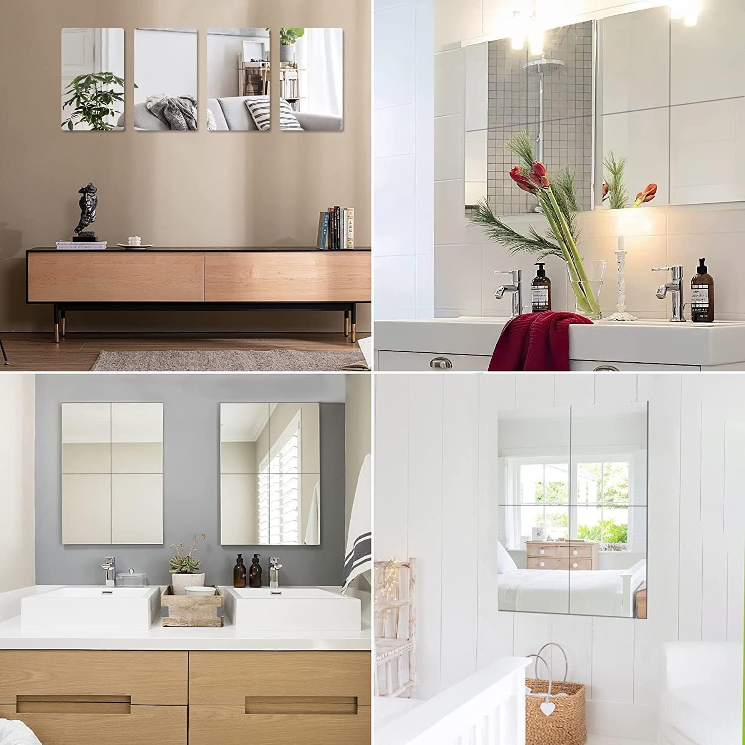 2MM Thick Frameless Acrylic Mirror Tiles – 12×12 Inches Wall Stickers Pack of 4