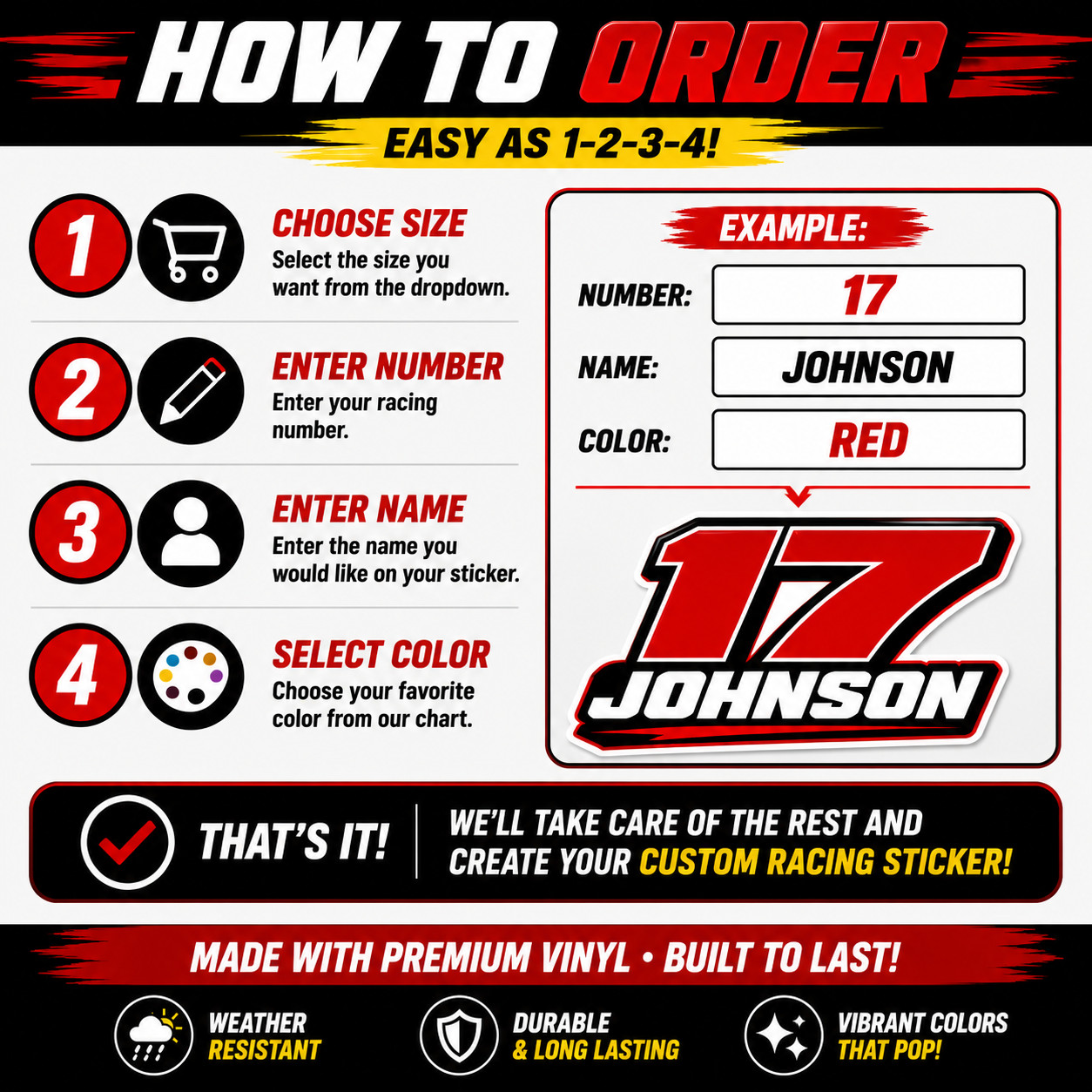Custom Racing Number & Name Sticker | Personalized Race Car Driver Sticker Decal