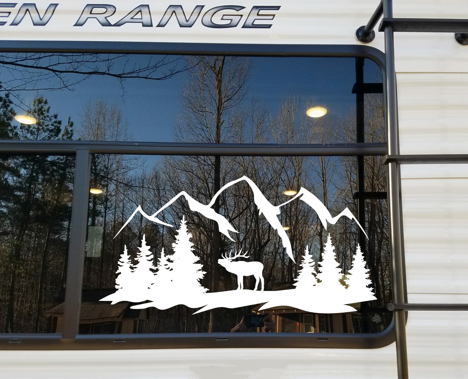 Deer Mountains Forest Scene Vinyl Decal V2 – RV Graphics Camper Die Cut Sticker