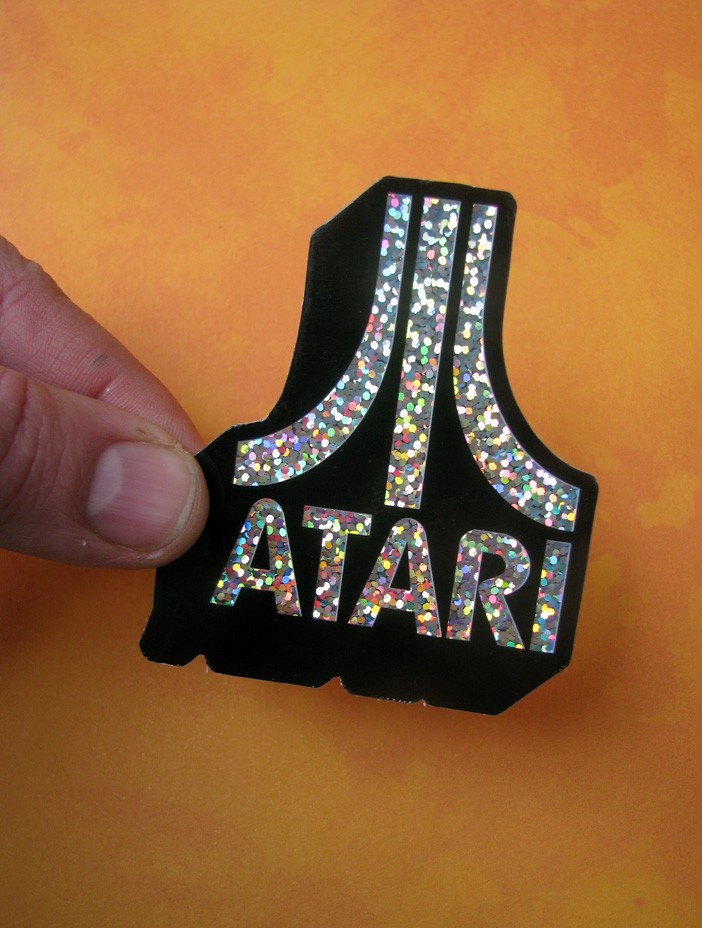 Atari Blocky Glitter Sticker Skateboard Sparkle Shiny Decal Retro Video Gaming