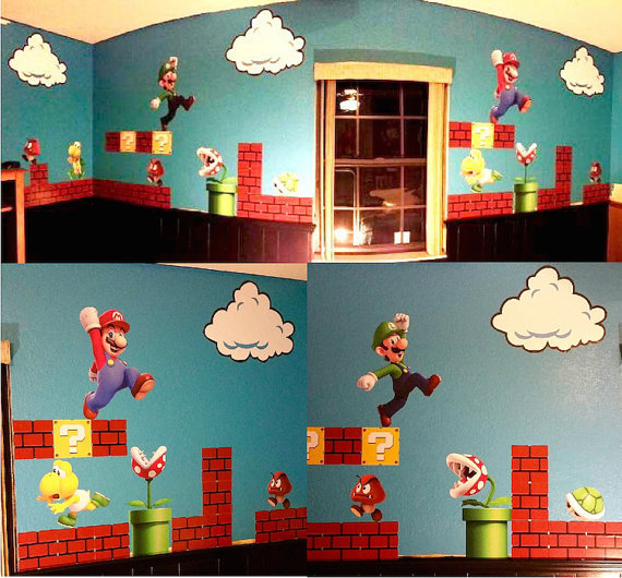 Super Mario Bros Wall Decals Nintendo Wallpaper Stickers Mario Game Room, n71