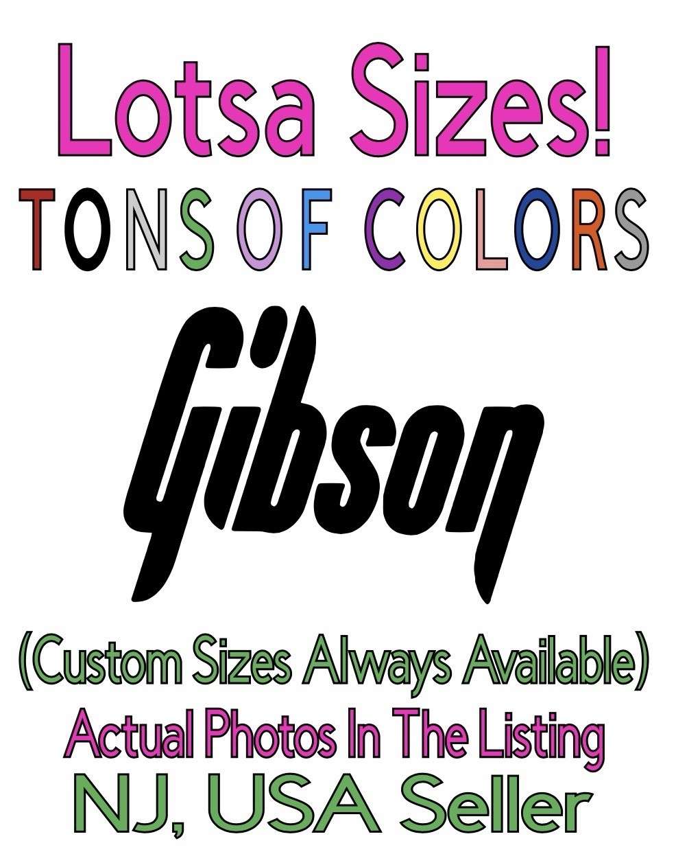 Gibson Die Cut Vinyl Decal – MANY Sizes & Colors FREE Ship Guitars Music Rock