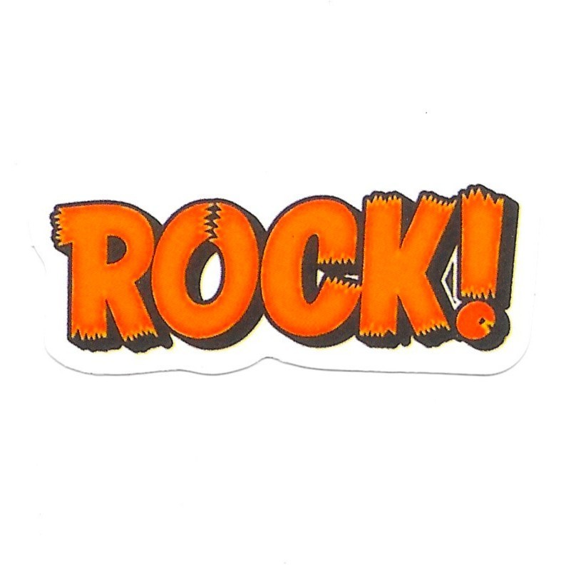 ROCK Vinyl Sticker Orange Retro Comic Style Decal Music Band Electric Guitar