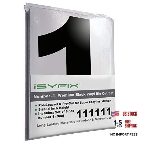 Black Vinyl Number 1 (One) Stickers – 6 Pack Self Adhesive – 4 inch 1 Black