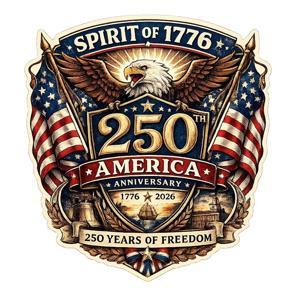 Spirit of 1776 America 250th Anniversary Eagle Flag Vinyl Sticker Decal 4 Inch