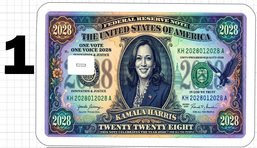 Kamala Harris 2028 Dollar Bill Credit ATM Debit Gift Card Skin Sticker Democrat