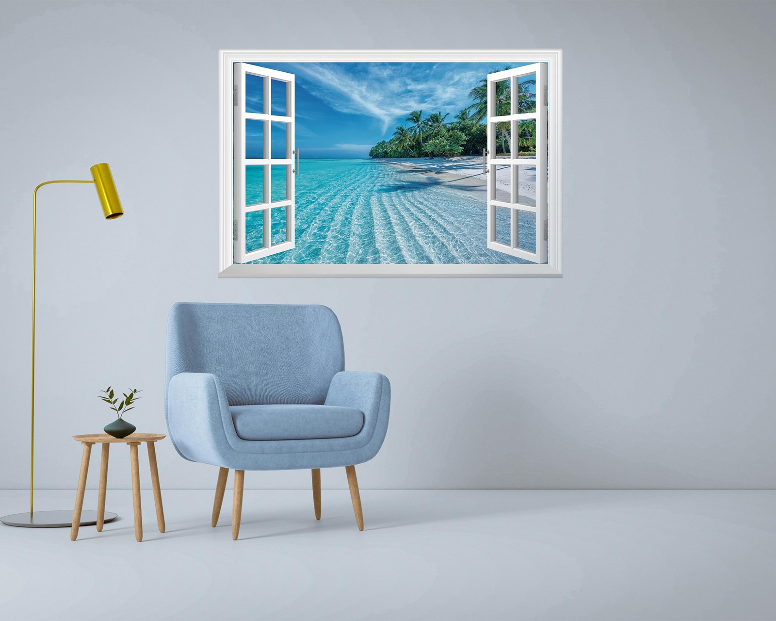 Fake Window Wall Mural – Summer Beach Faux Window Wall Sticker for Wall Decor…