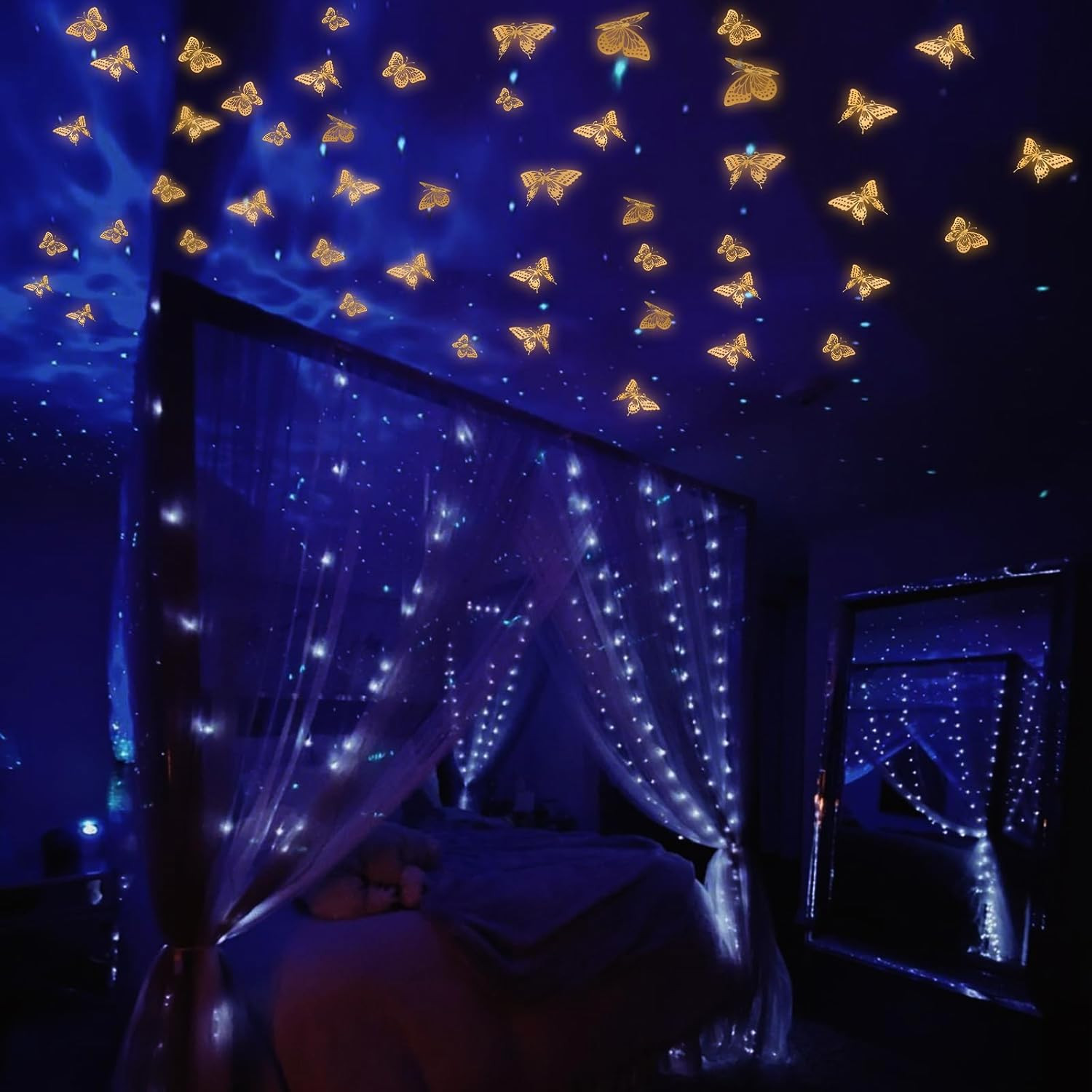 Glow in The Dark 3D Butterfly 24 Pcs 3 Sizes, Luminous Butterfly Stickers for Ce