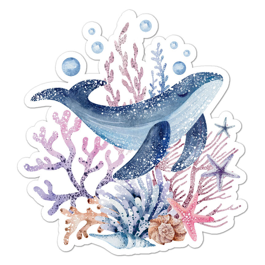 Undersea Whale, Vinyl Decal Sticker, Indoor Outdoor, 3 Sizes, #9720