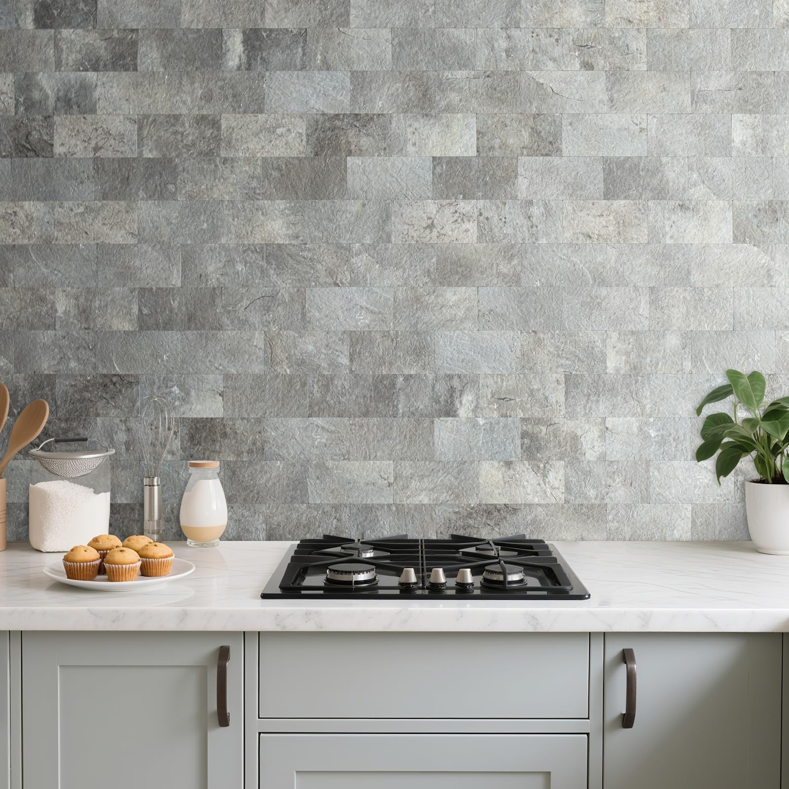 100 Piece Mountain Rock Peel and Stick Backsplash Wall Tiles, 3" x 6" PVC Fau…