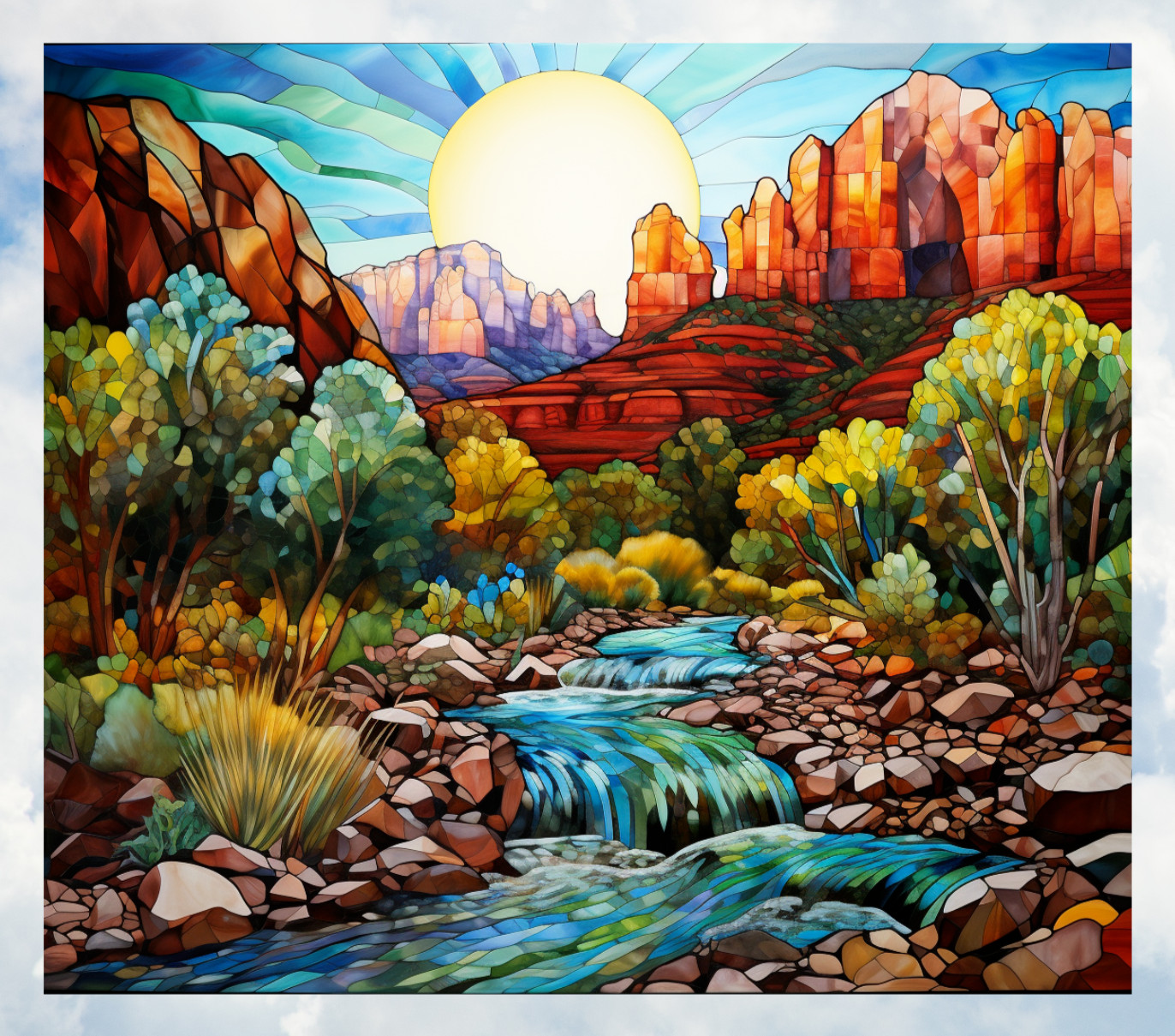 Arizona Canyon Creak Faux Stained-Glass WINDOW CLING Sun-catcher Size 9.2" Vinyl