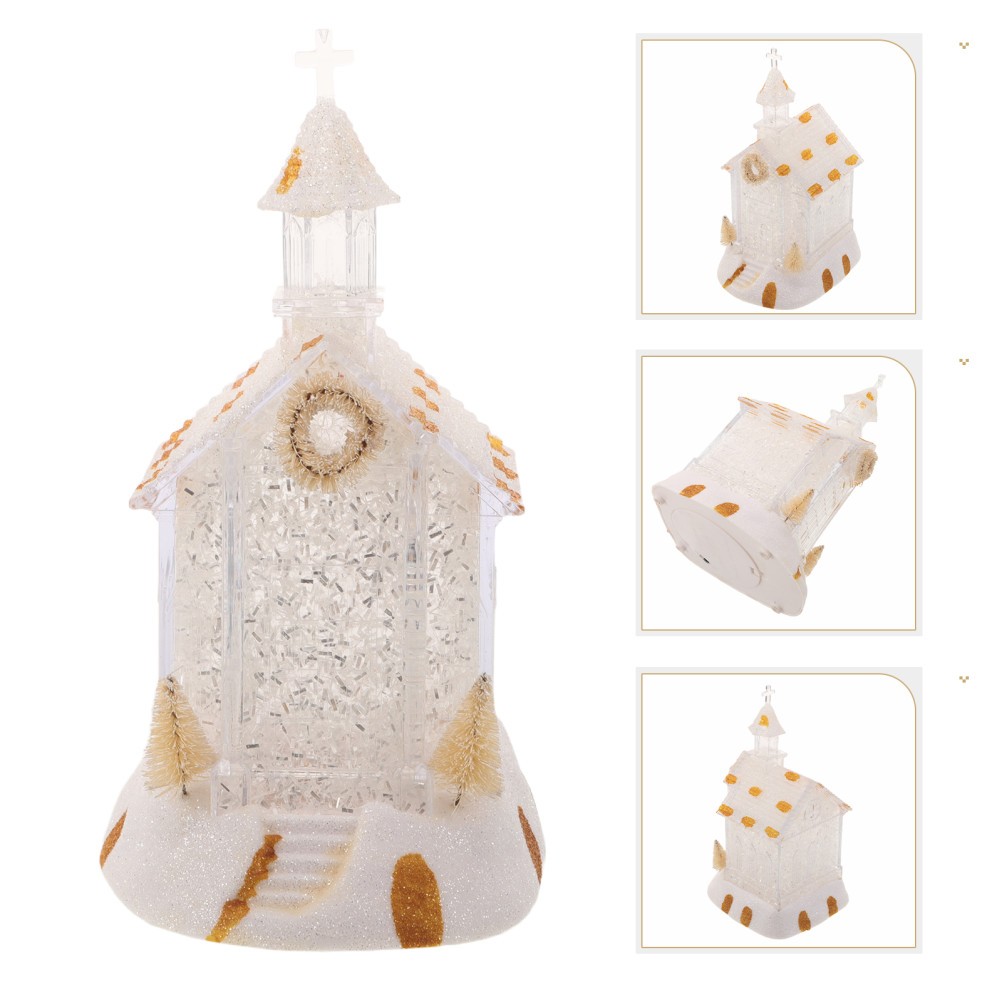 White LED Christmas Church House Lantern for Entryway Or Tabletop
