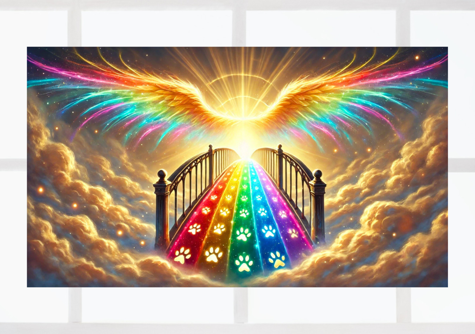Angel Wings, Rainbow Bridge & Paw Prints WINDOW CLING Size 10.6" Vinyl