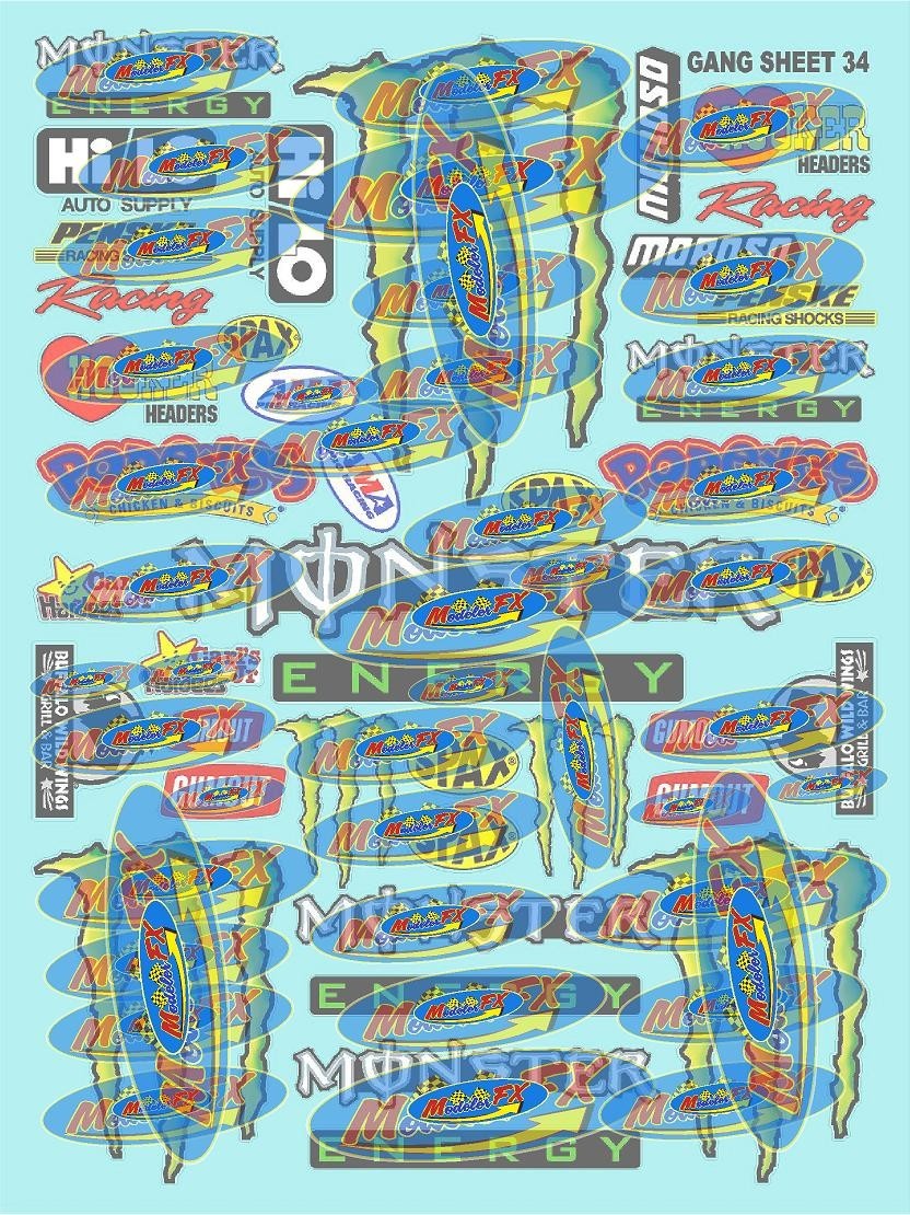 White Vinyl Sticker Sheet 34 Energy-R/C MODEL Decal fits 1/24-1/16 Scale CUT