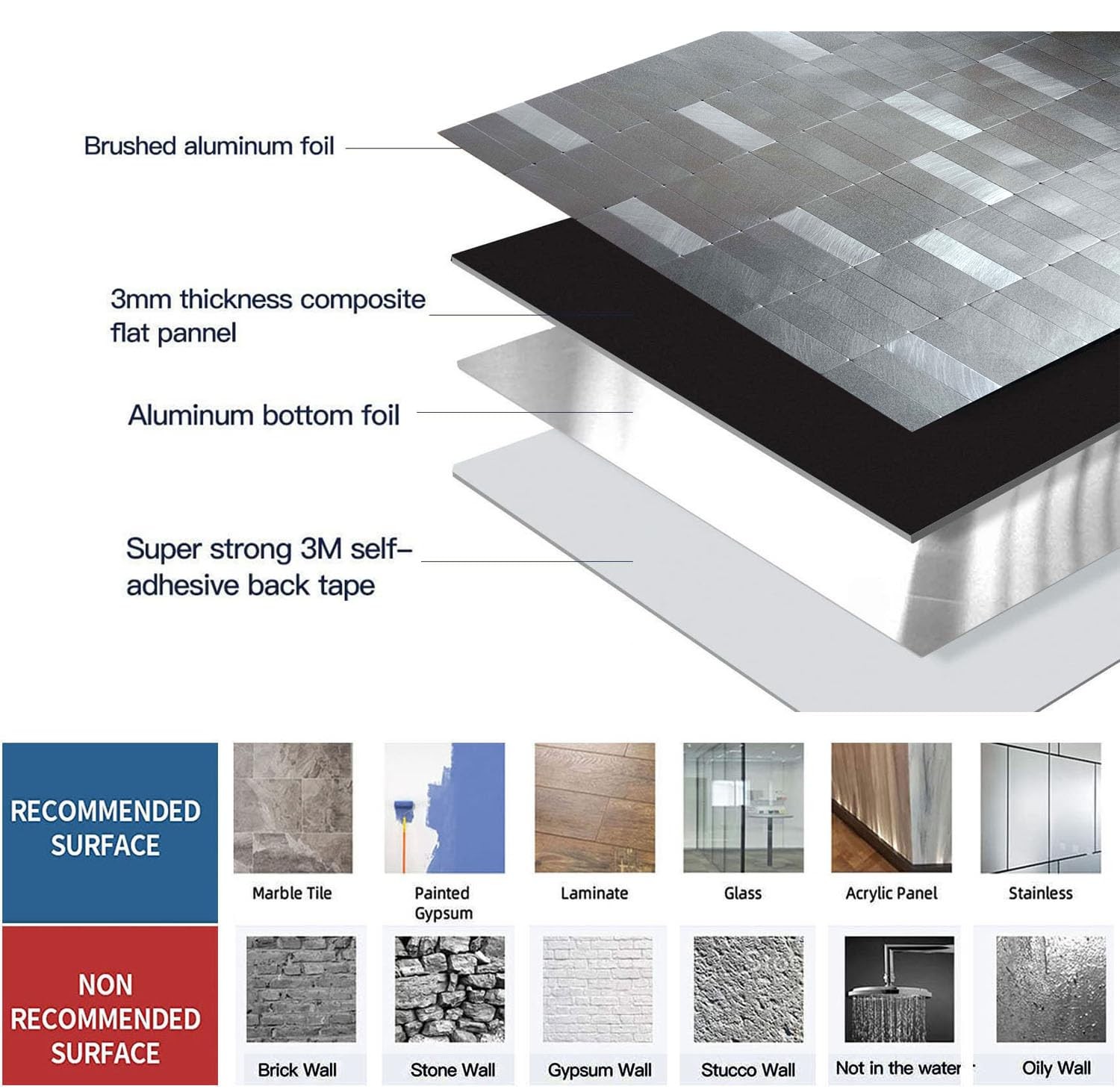 Peel and Stick Tile Backsplash Self- Adhesive Wall Tiles Aluminum Mosaic Stic…