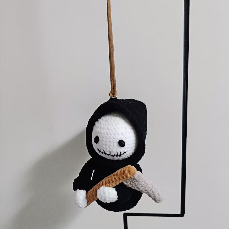 Halloween Crochet Death Car Hanging Ornament Handmade Spooky Decor