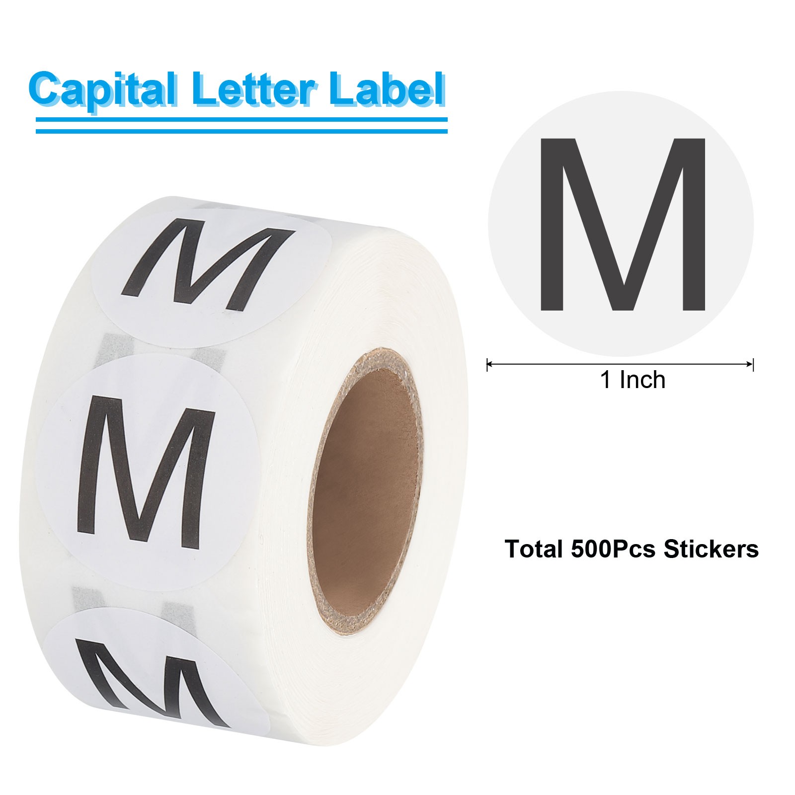 Letter M Inventory Labels, 1 Inch Capital Letter Stickers (1Roll/Total 500Pcs)