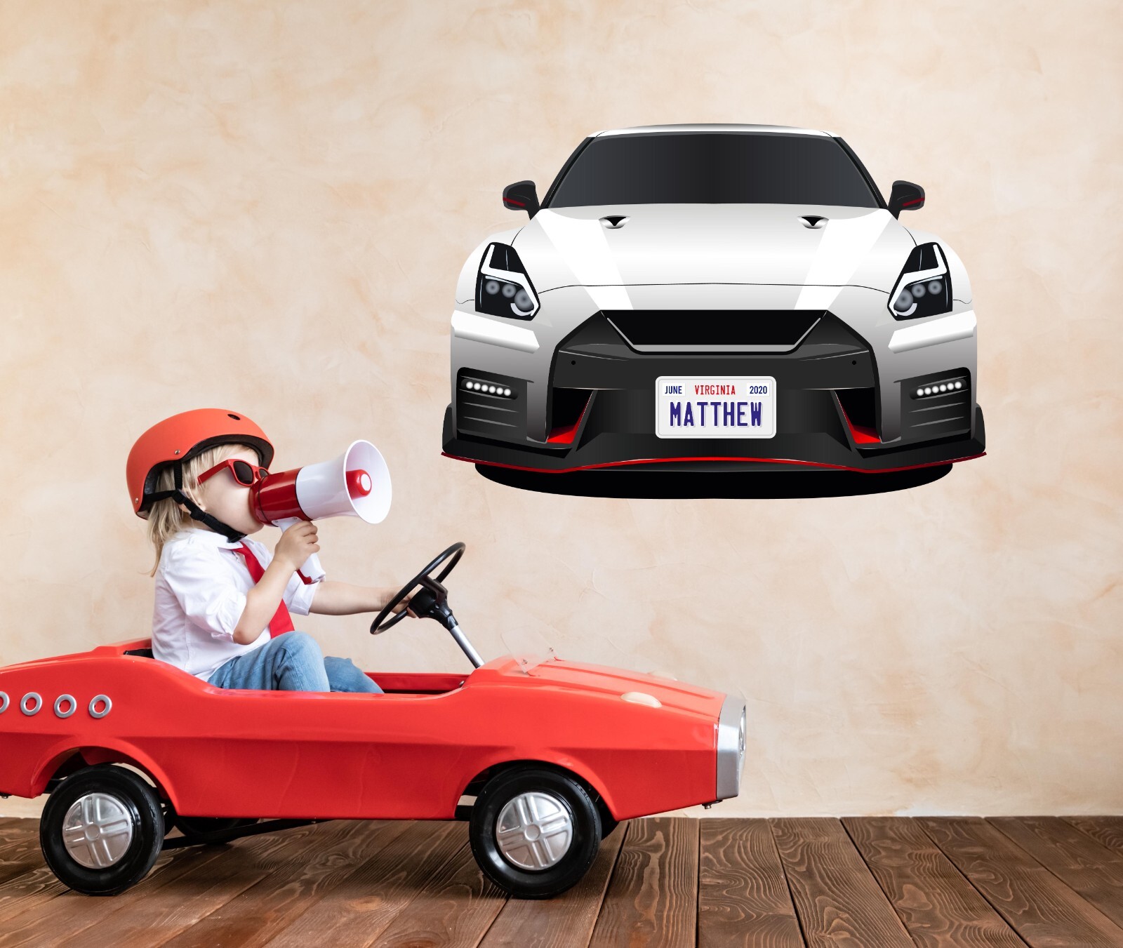 Personalized Car Wall Decal – Custom Name Car Wall Sticker, Kid Room Decor se208