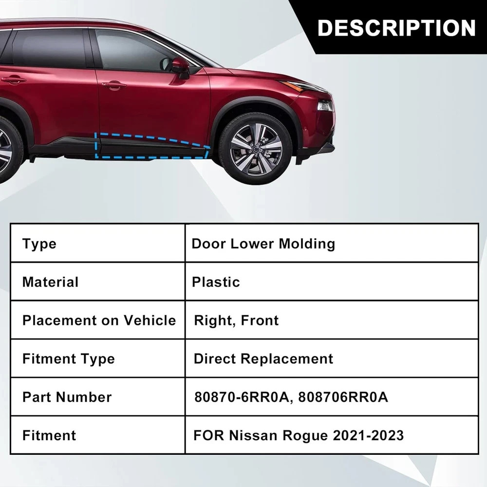 Front Right Passenger Lower Door Trim Molding Compatible with Nissan Rogue 2021