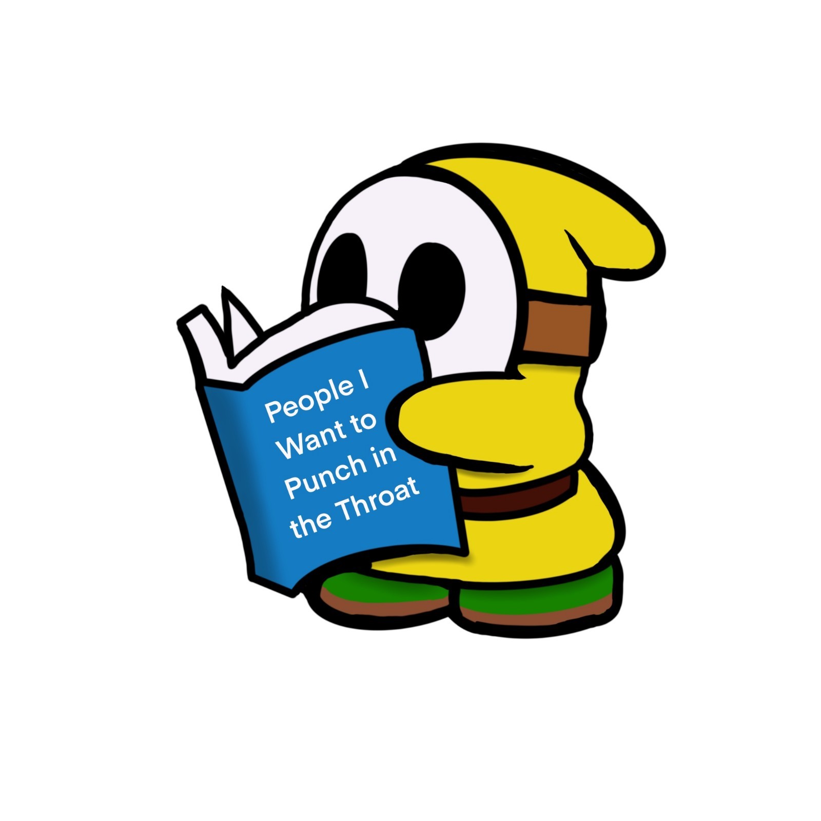 Laminated, Water Resistant, Shy Guy Reading A Book Sticker