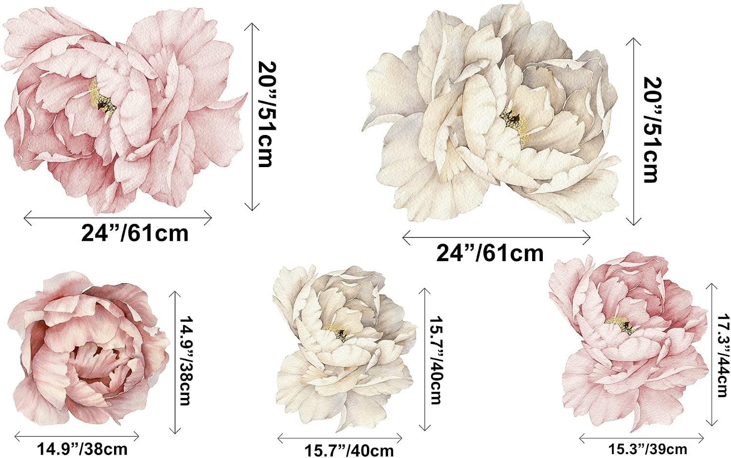 Large 67" Floral Peonies Wall Sticker – Botanical Beauty for Indoor Spaces