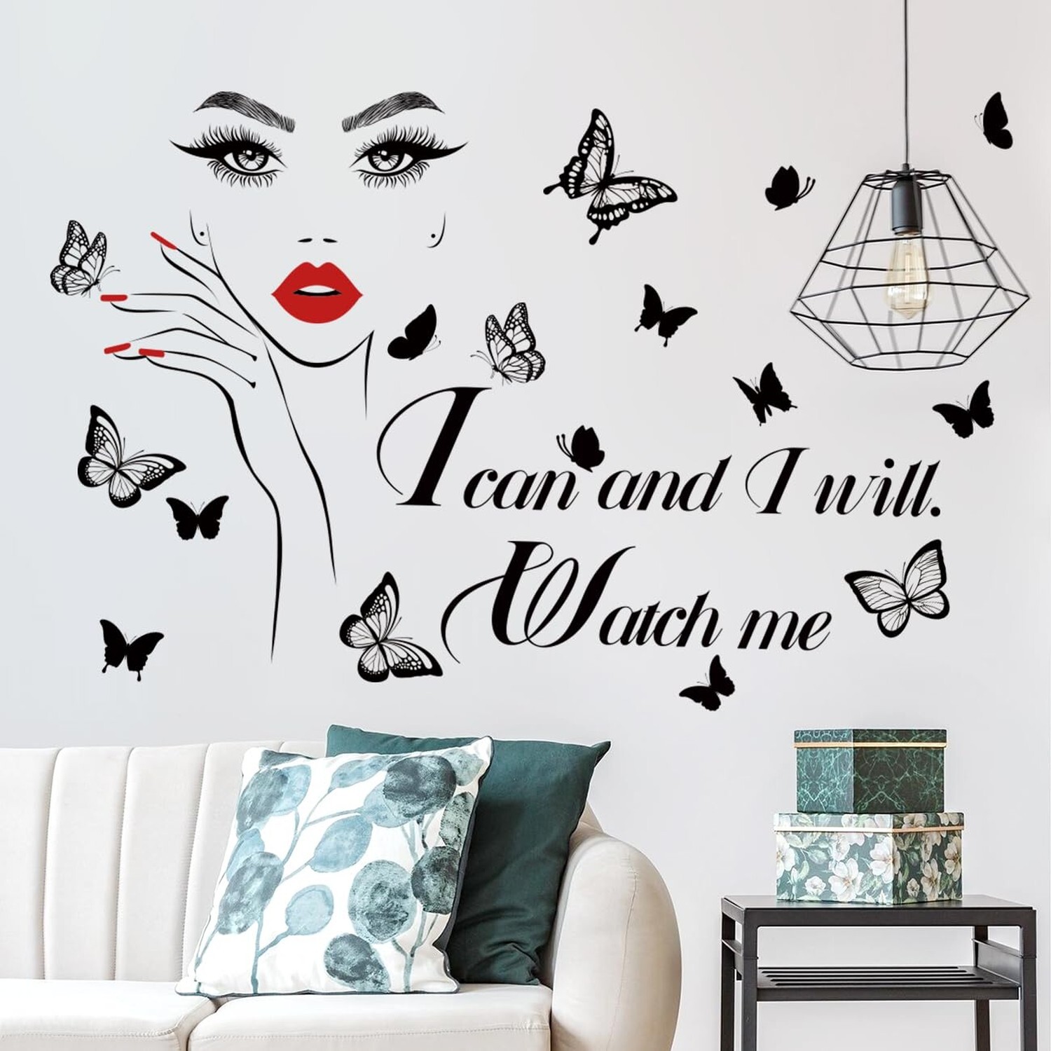 3D Inspirational Quotes Wall Decals Removable DIY Red Lips Girl and Motivatio…