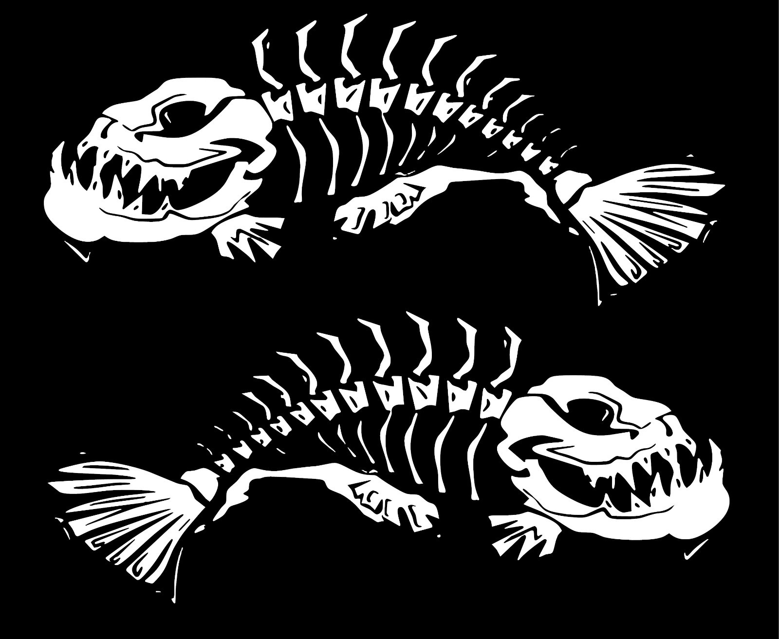 2PC Large Skeleton Fish Boat Decal Shark Saltwater Fishing Sticker