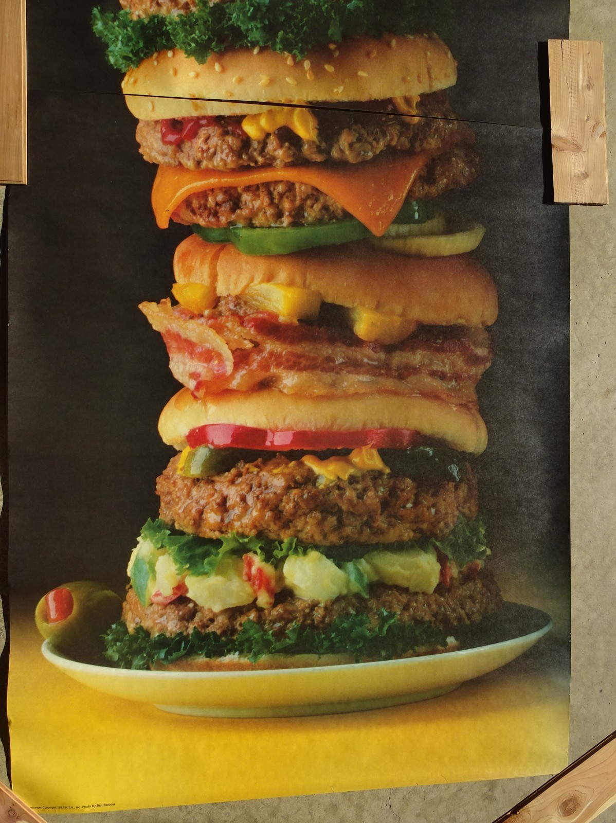 Delecious HUGE Towering Hamburger Photo Door Wall Mural Poster 82.5” X 34” nos