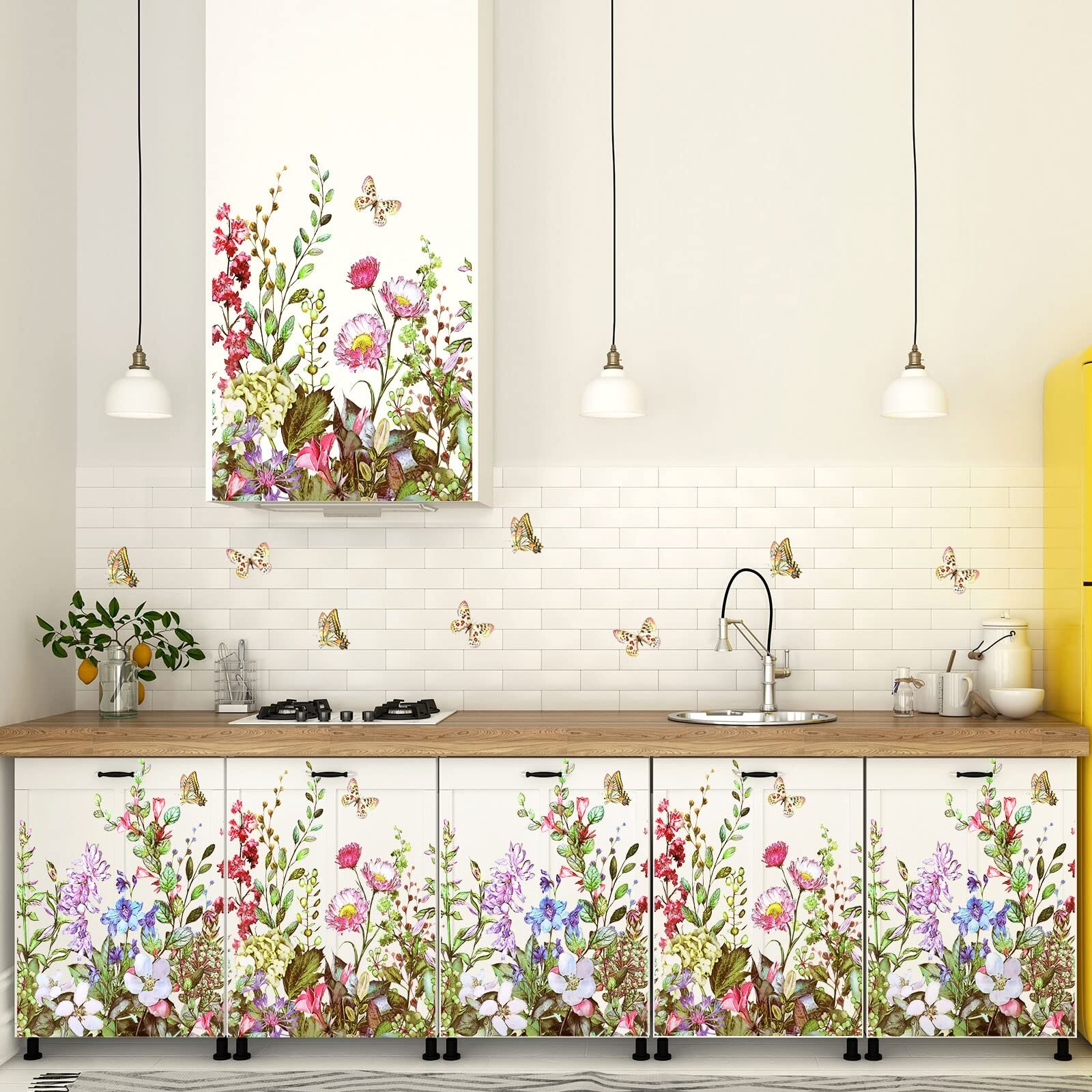 Outus Flower Wall Decals Floral Butterfly Wall Stickers Wildflower Greenery W…