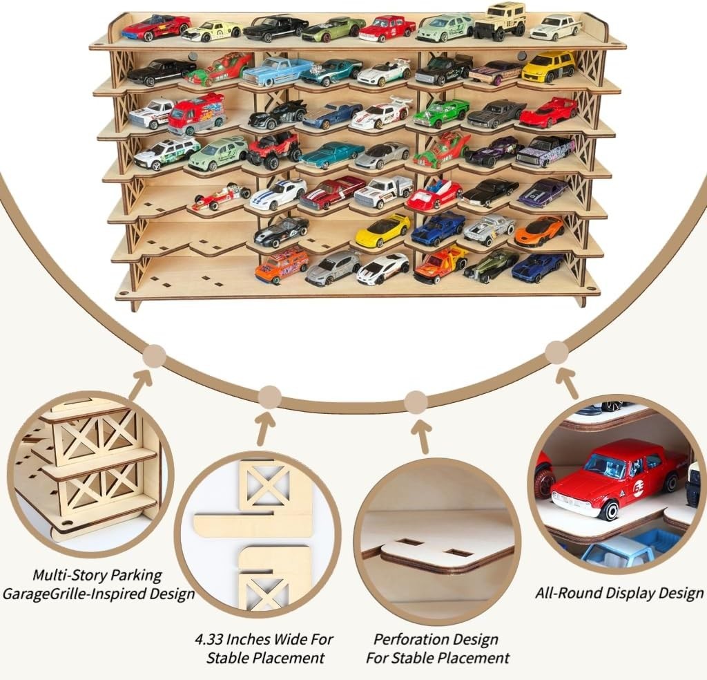 Wood Toy Car Hot Wheels Display Rack, Holds 36/56Diecast Cars Model Car Display