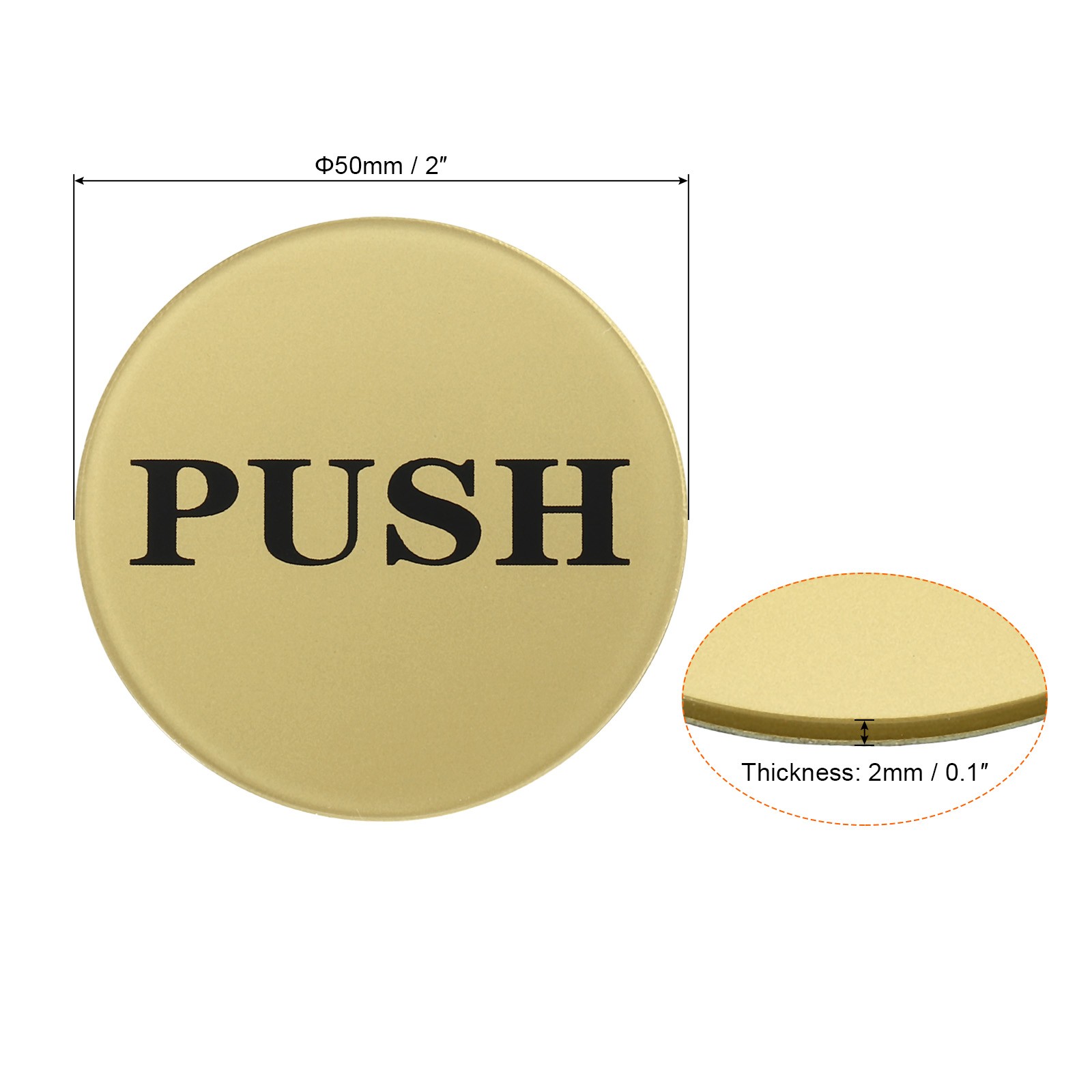 4Pcs Push Pull Door Sign Adhesive Round Acrylic Wall Sticker Marker Golden