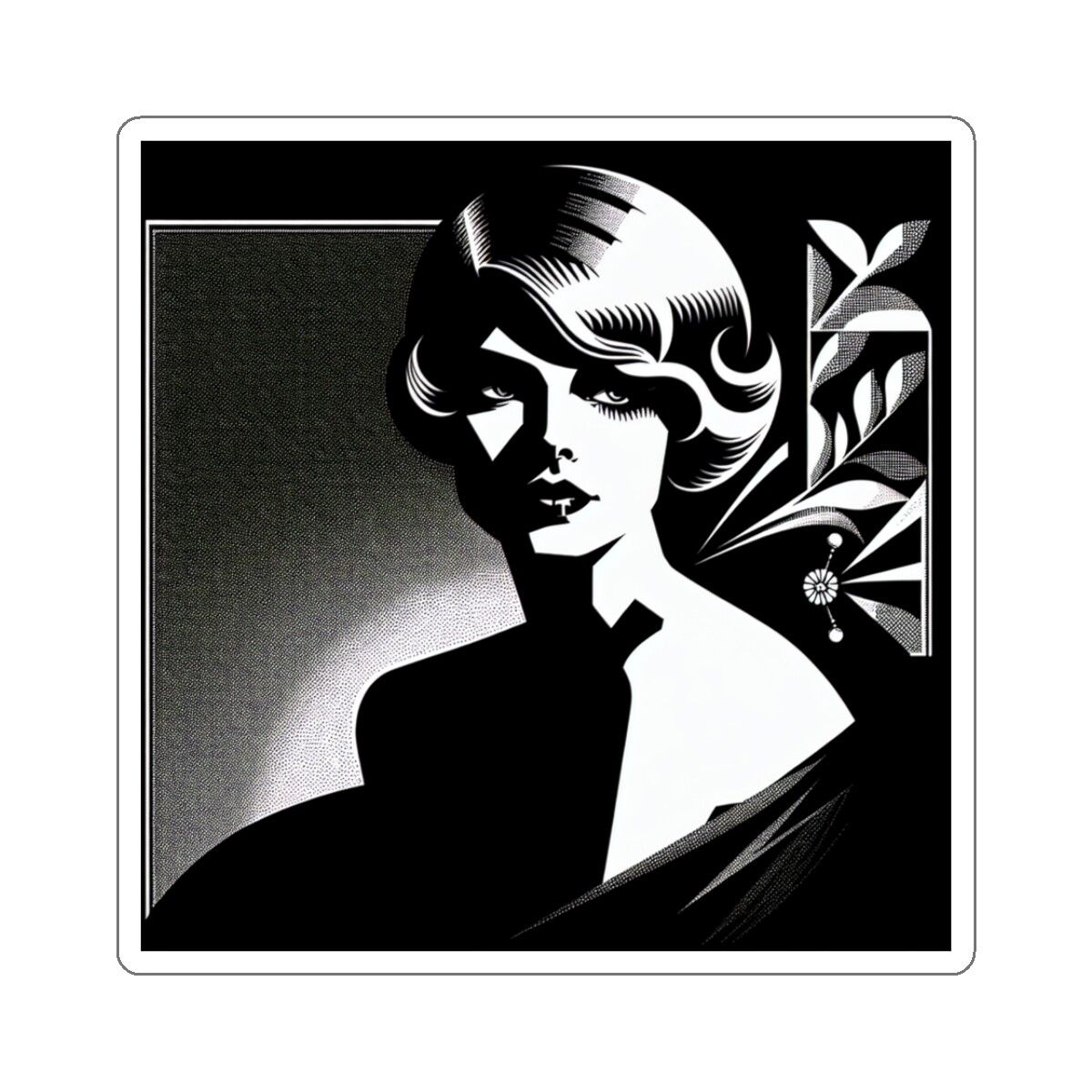 Sticker Elegant Vintage Art Deco Portrait Illustration Classy Beautiful Woman