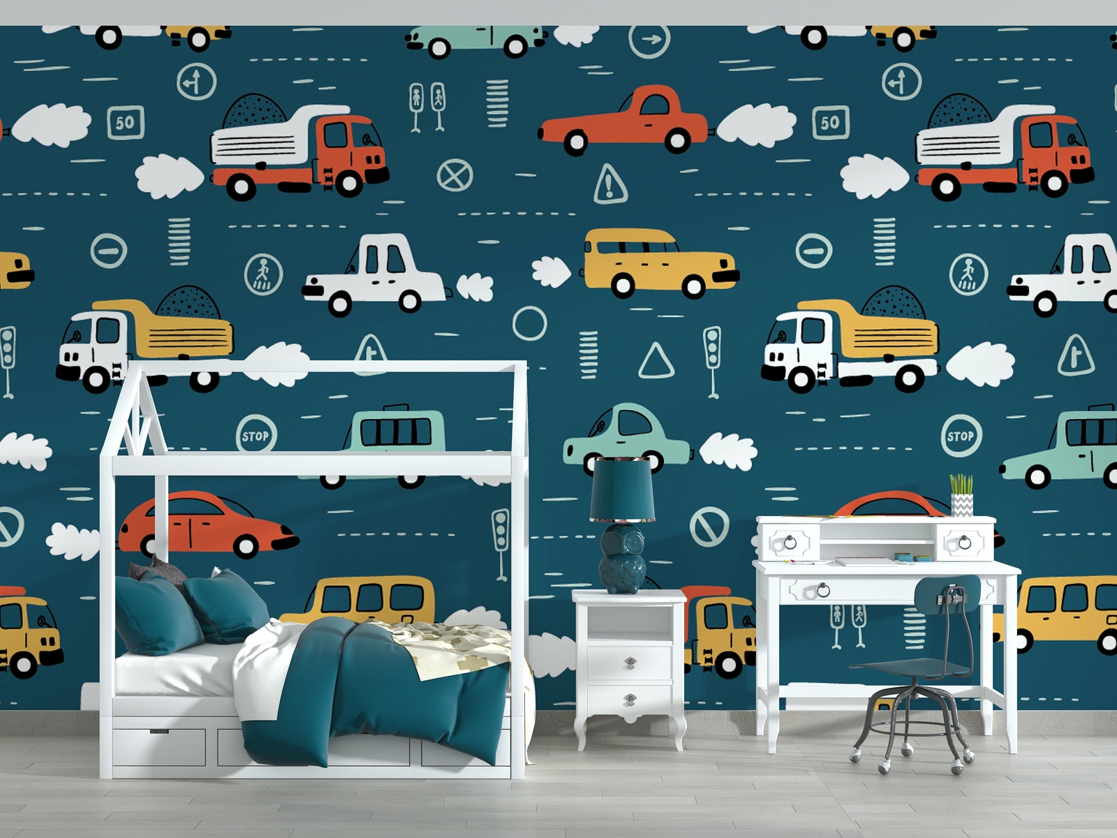 Kids Transportation Vehicles Wallpaper – Large Wall Mural – Self-adhesive
